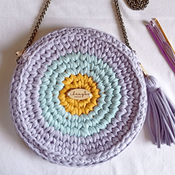 Mauve MintGreen Mustard Circle Crochet Bag