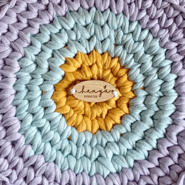 Mauve MintGreen Mustard Circle Crochet Bag - Details